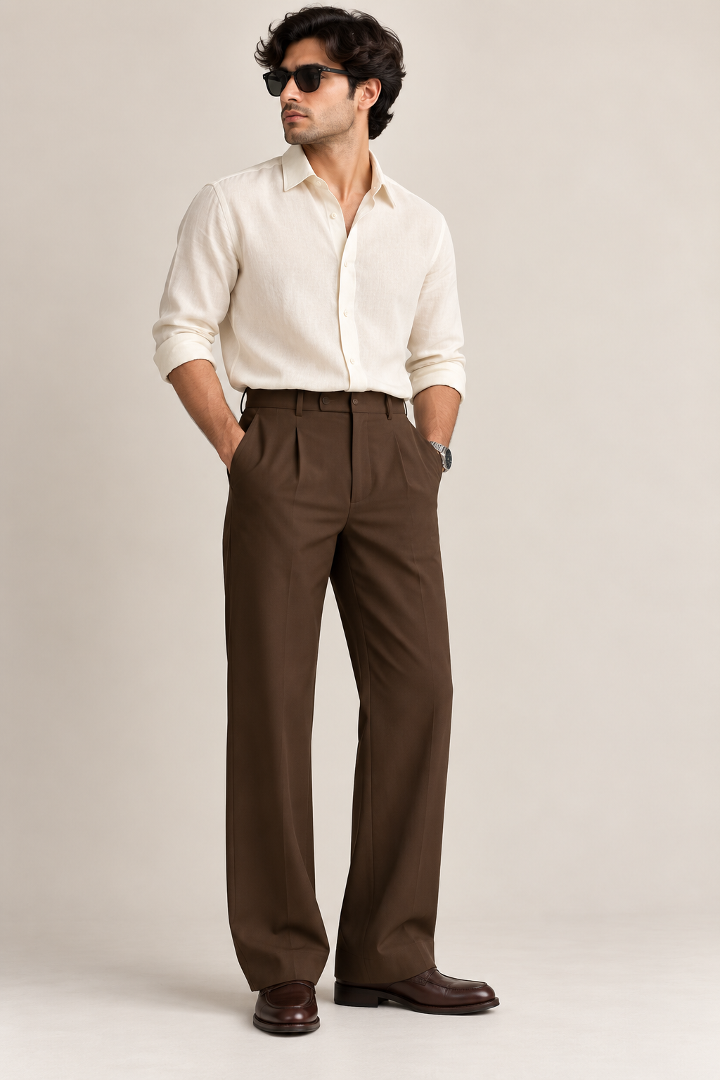 Men Straight Fit Pants-Brown