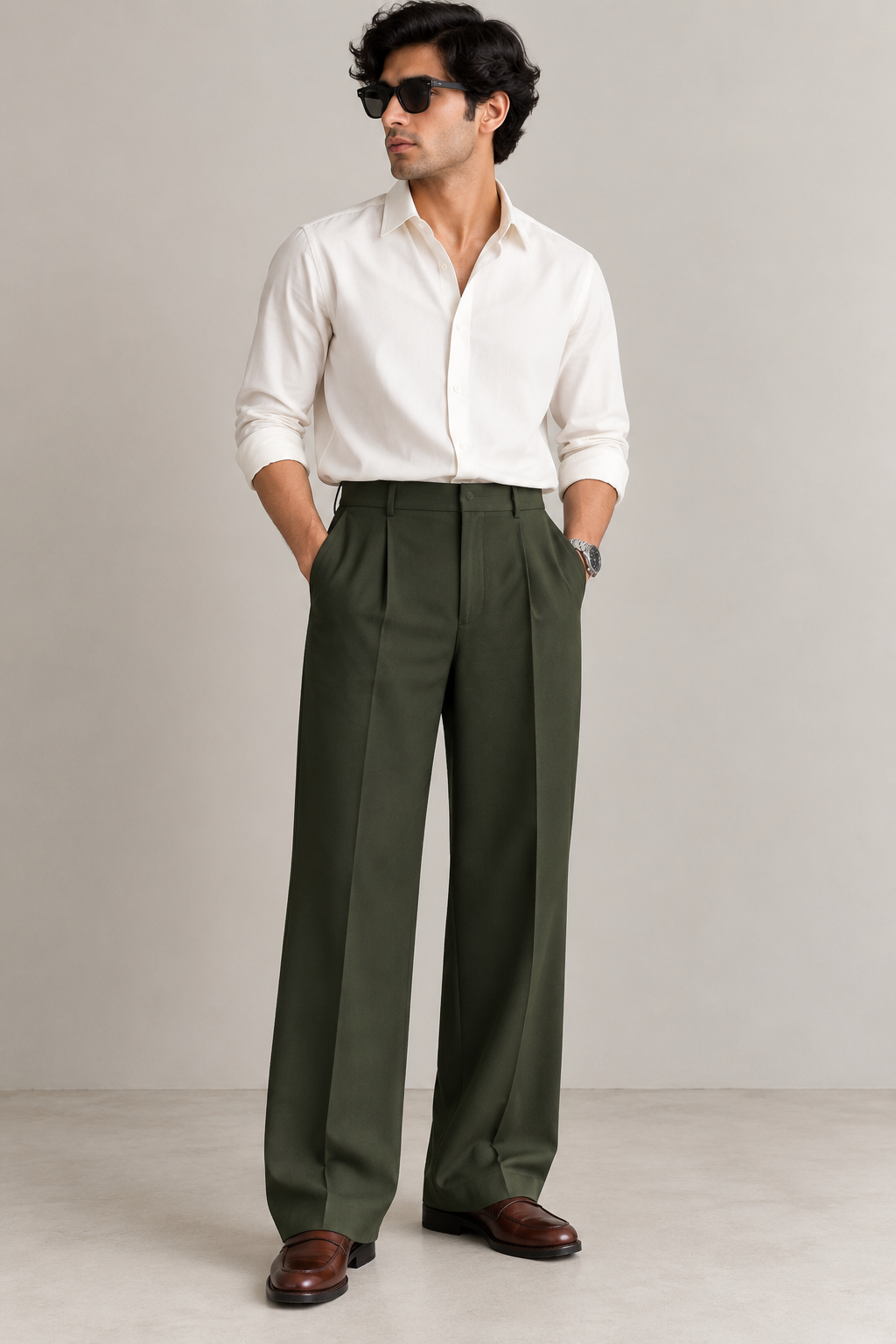 Wide Leg Pants-Dark Olive
