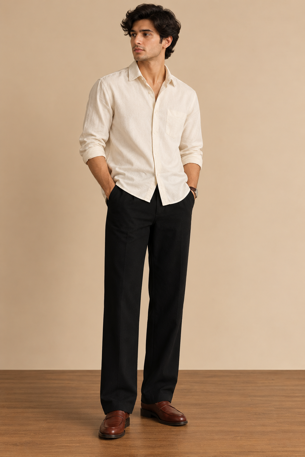 Men Straight Fit Pants-Black