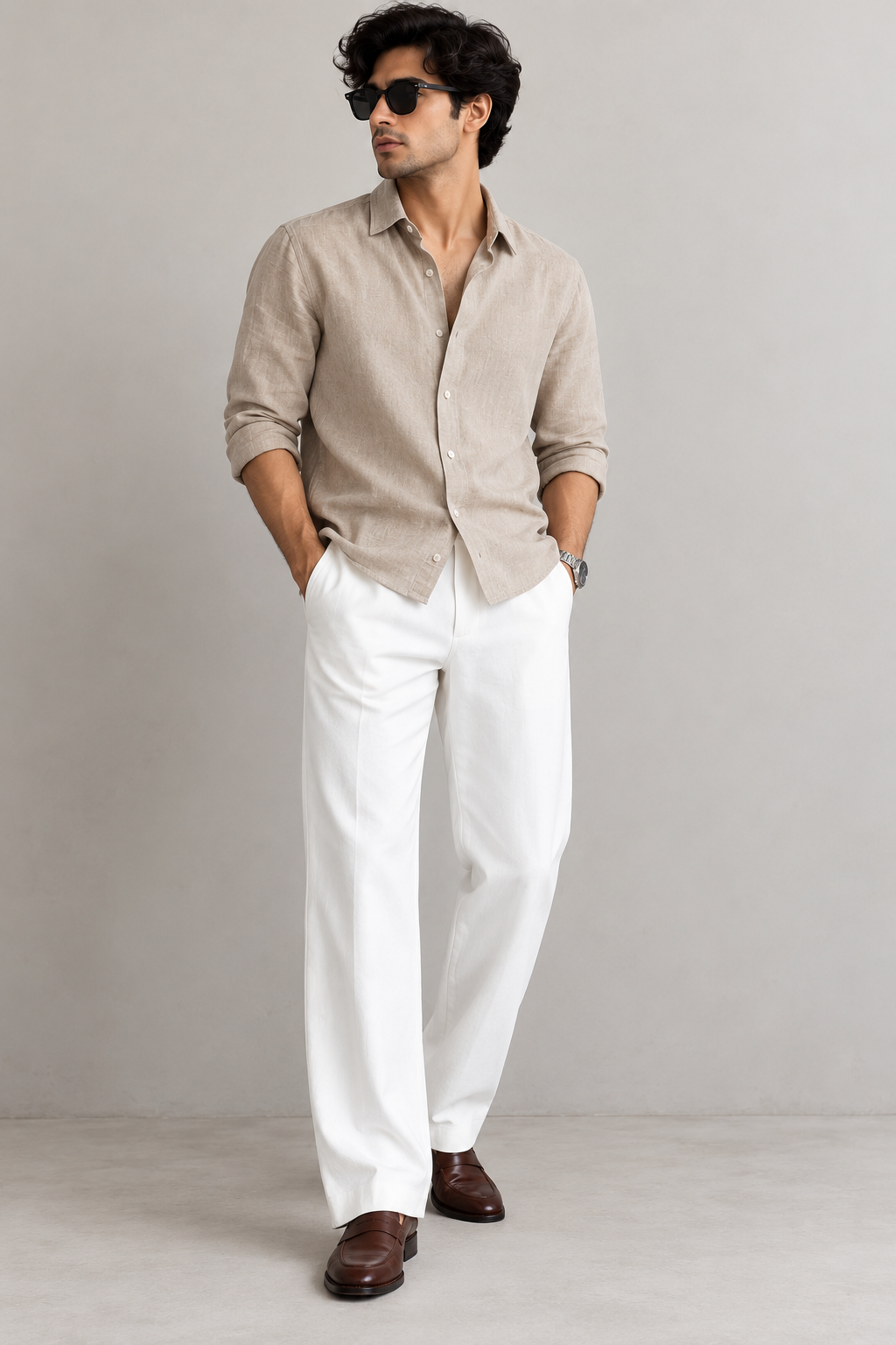 Men Straight Fit Pants-White