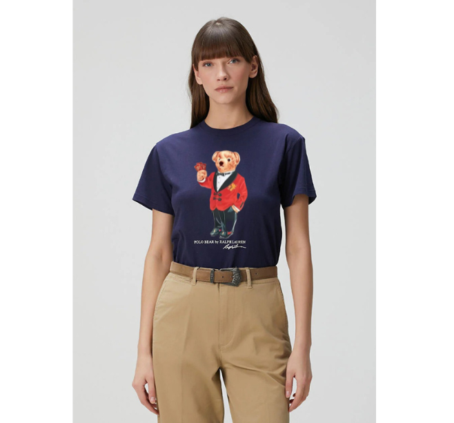 Women TEDDY BEAR T-SHIRT NAVY (Red Coat)