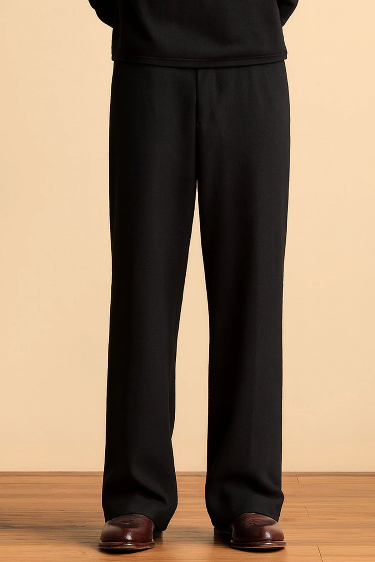 Men Straight Fit Pants-Black
